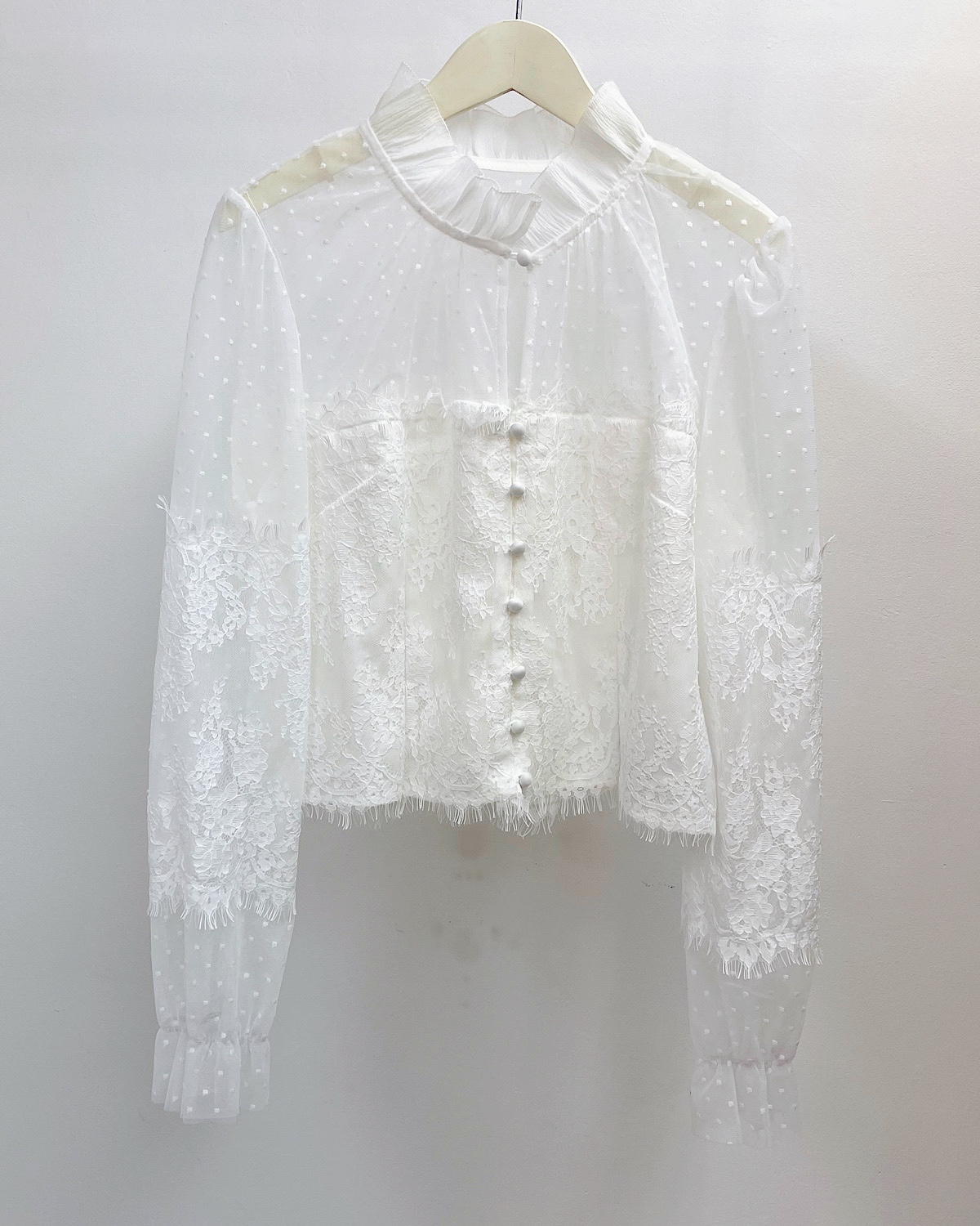 チュールドットクロップブラウス カラー: WHT