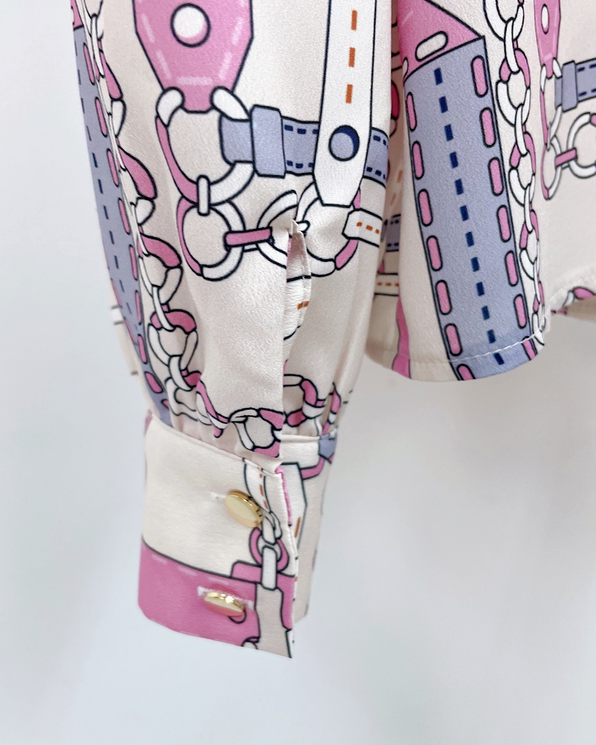 レトロチェーンプリントシャツブラウス カラー: WHT