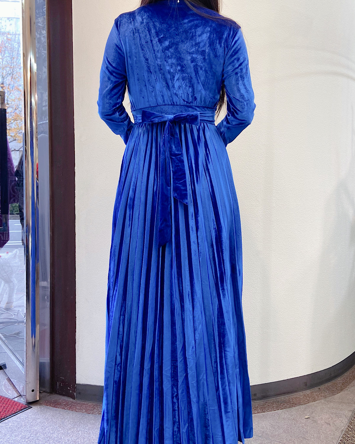 イタリア　ベロアスパンプリーツドレス カラー: GRN