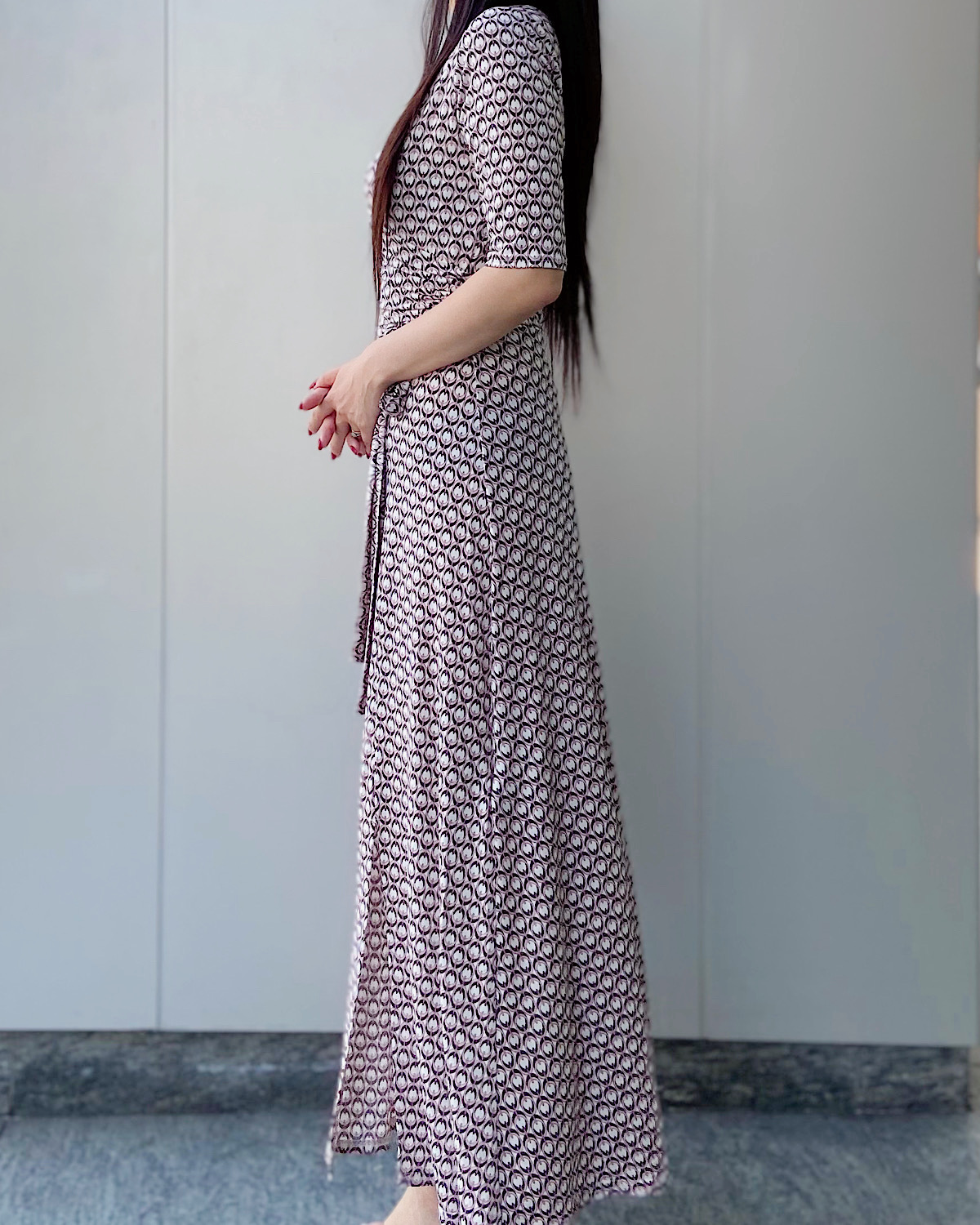 レトロチェーン柄カシュクールストレッチワンピース