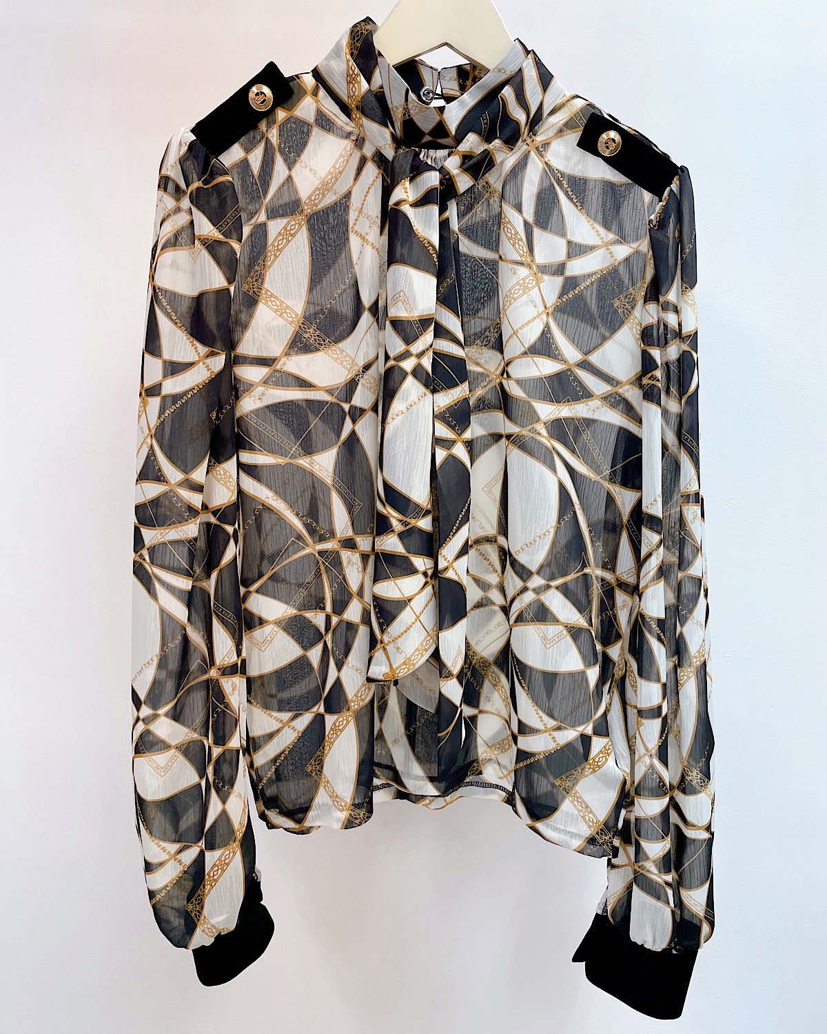 レトロサークルプリントボウタイブラウス カラー: WHT