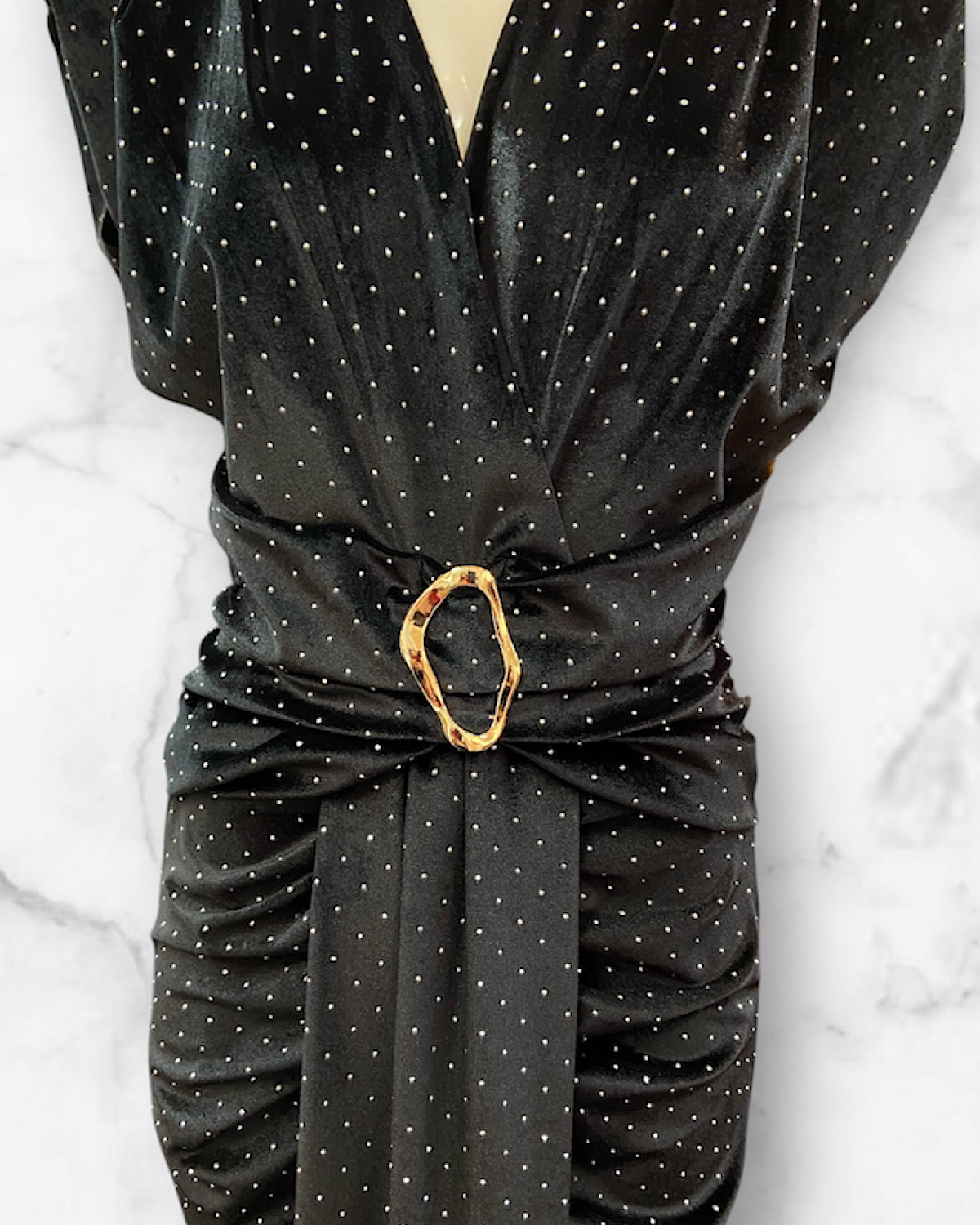 イタリア　ラインストーンベロアタイトワンピース カラー: RED