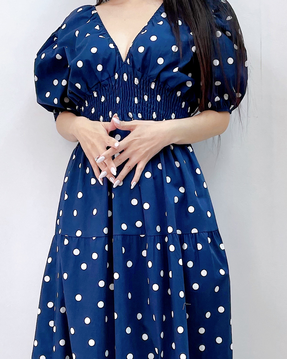 イタリア　コットンシャーリングティアードワンピース カラー: NVY