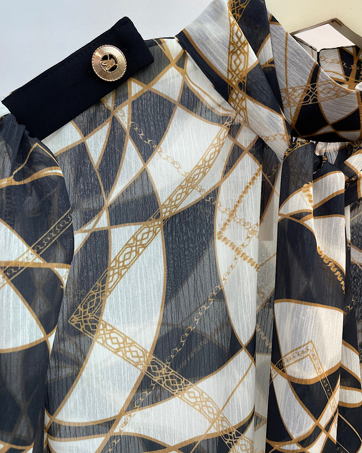 レトロサークルプリントボウタイブラウス カラー: WHT