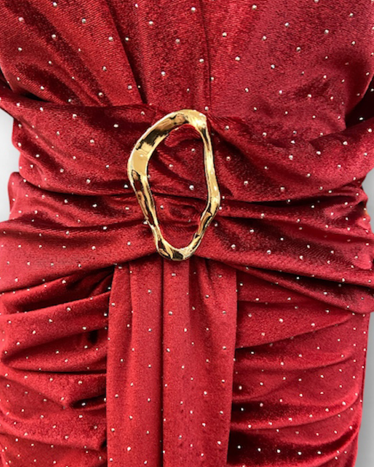 イタリア　ラインストーンベロアタイトワンピース カラー: RED
