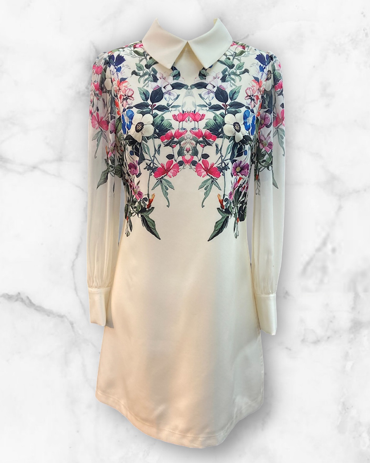 レトロフラワーボックスワンピース カラー: WHT, サイズ: S