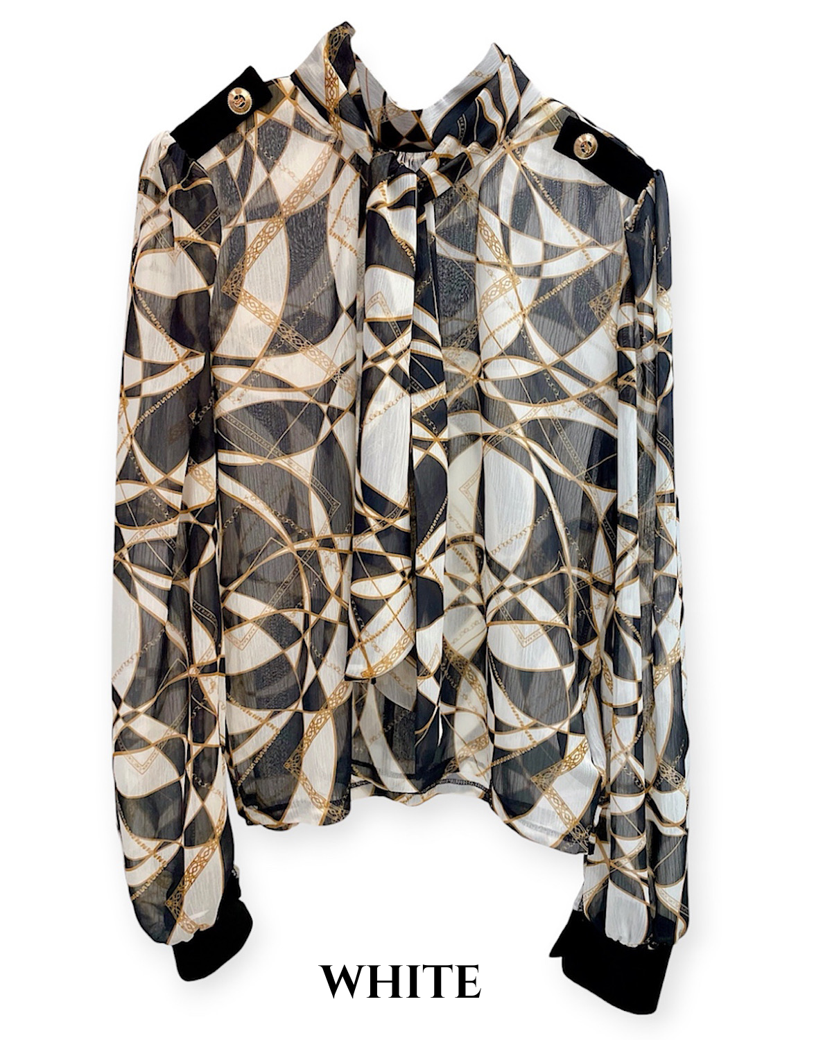 レトロサークルプリントボウタイブラウス カラー: WHT