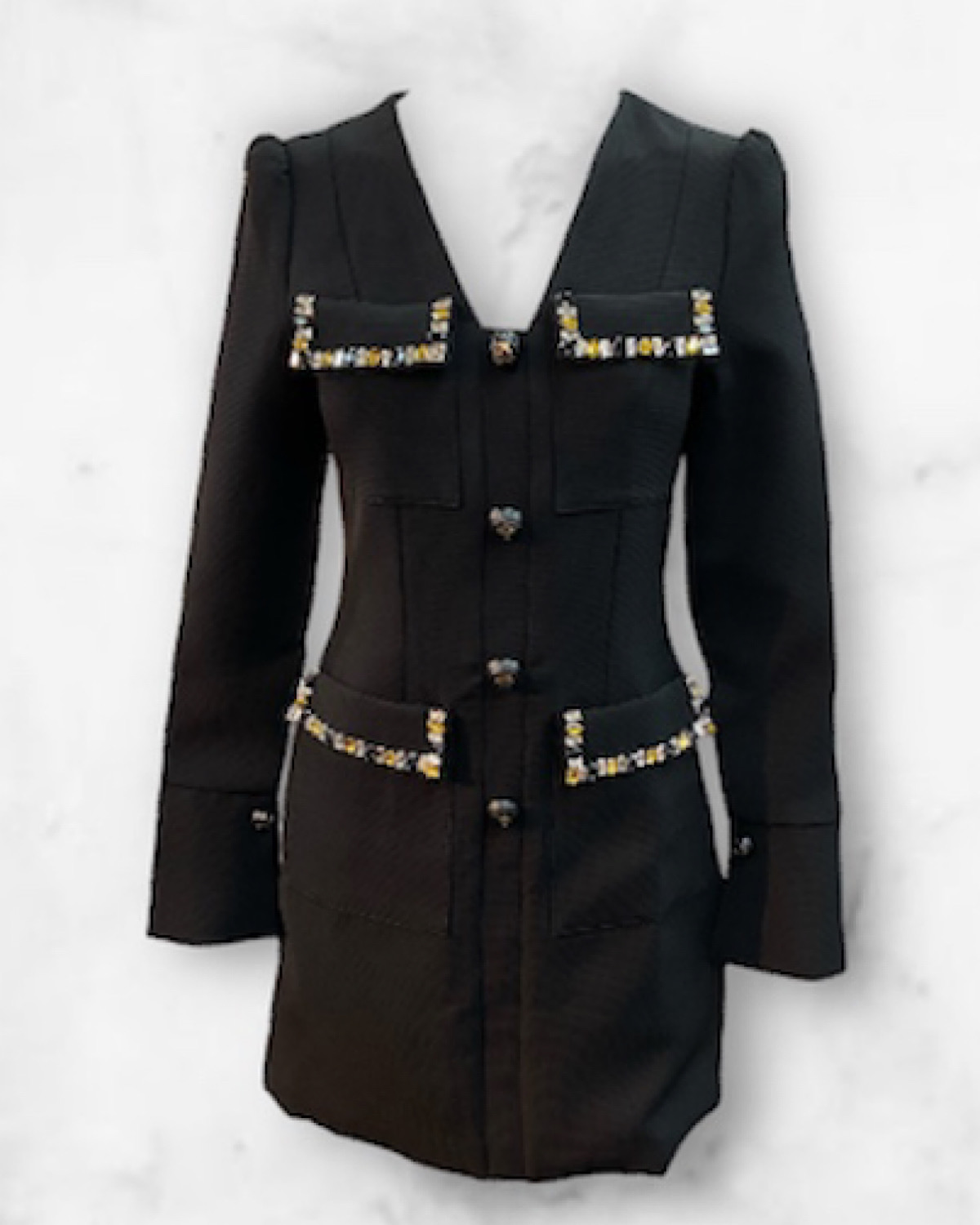 クリスタルストーンブラックドレス サイズ: S