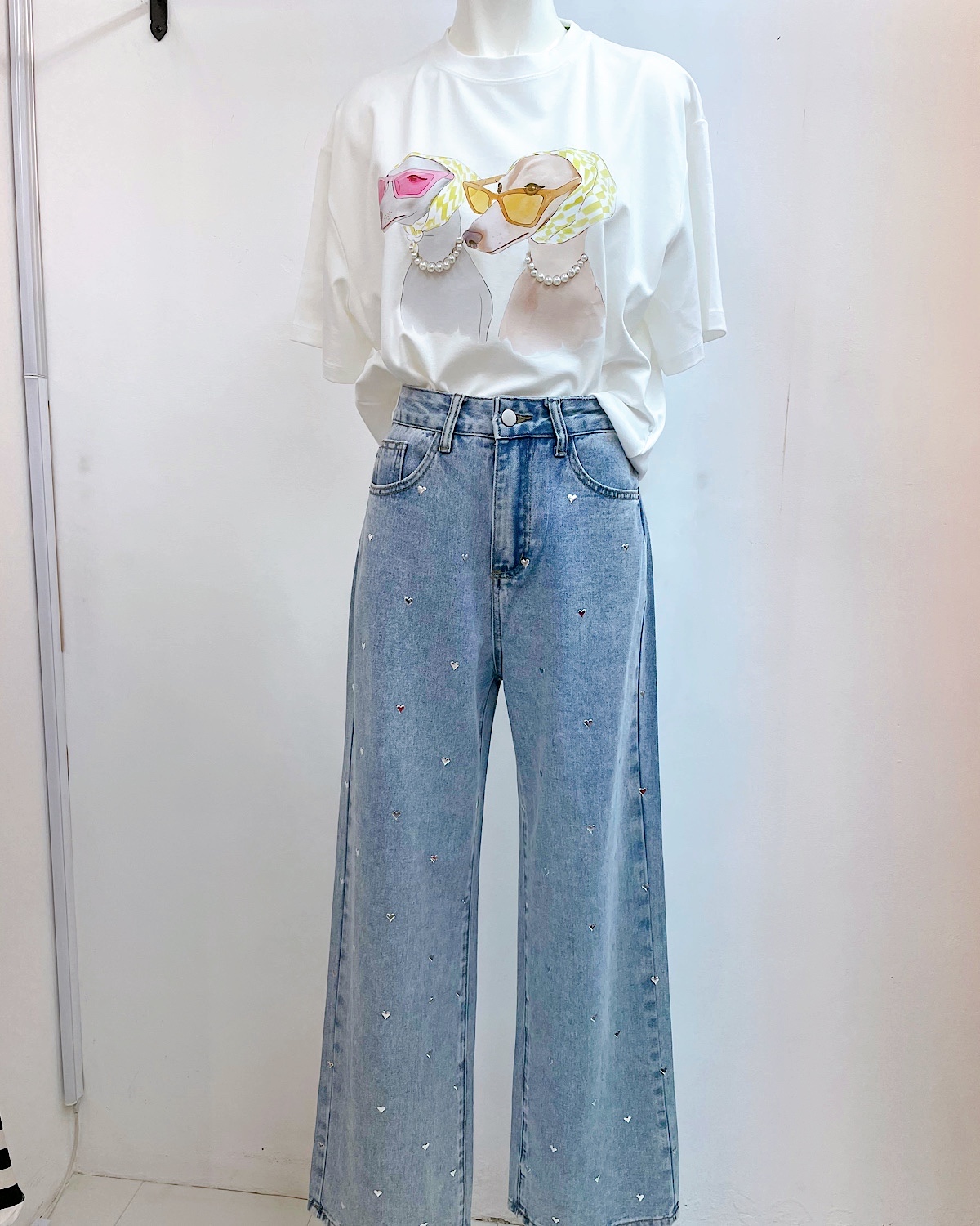 ハートスタッズドットデニムパンツ サイズ: M