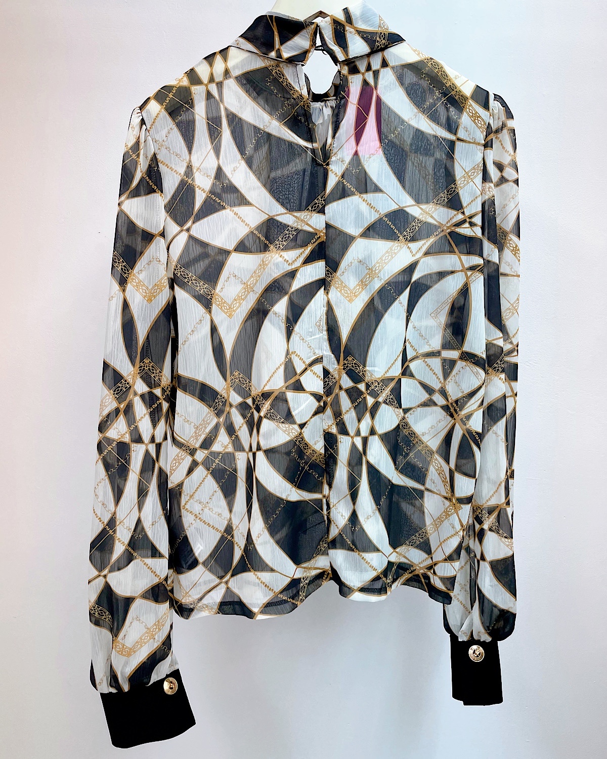 レトロサークルプリントボウタイブラウス カラー: WHT