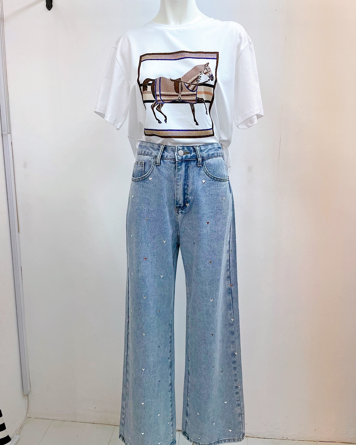 ハートスタッズドットデニムパンツ サイズ: M