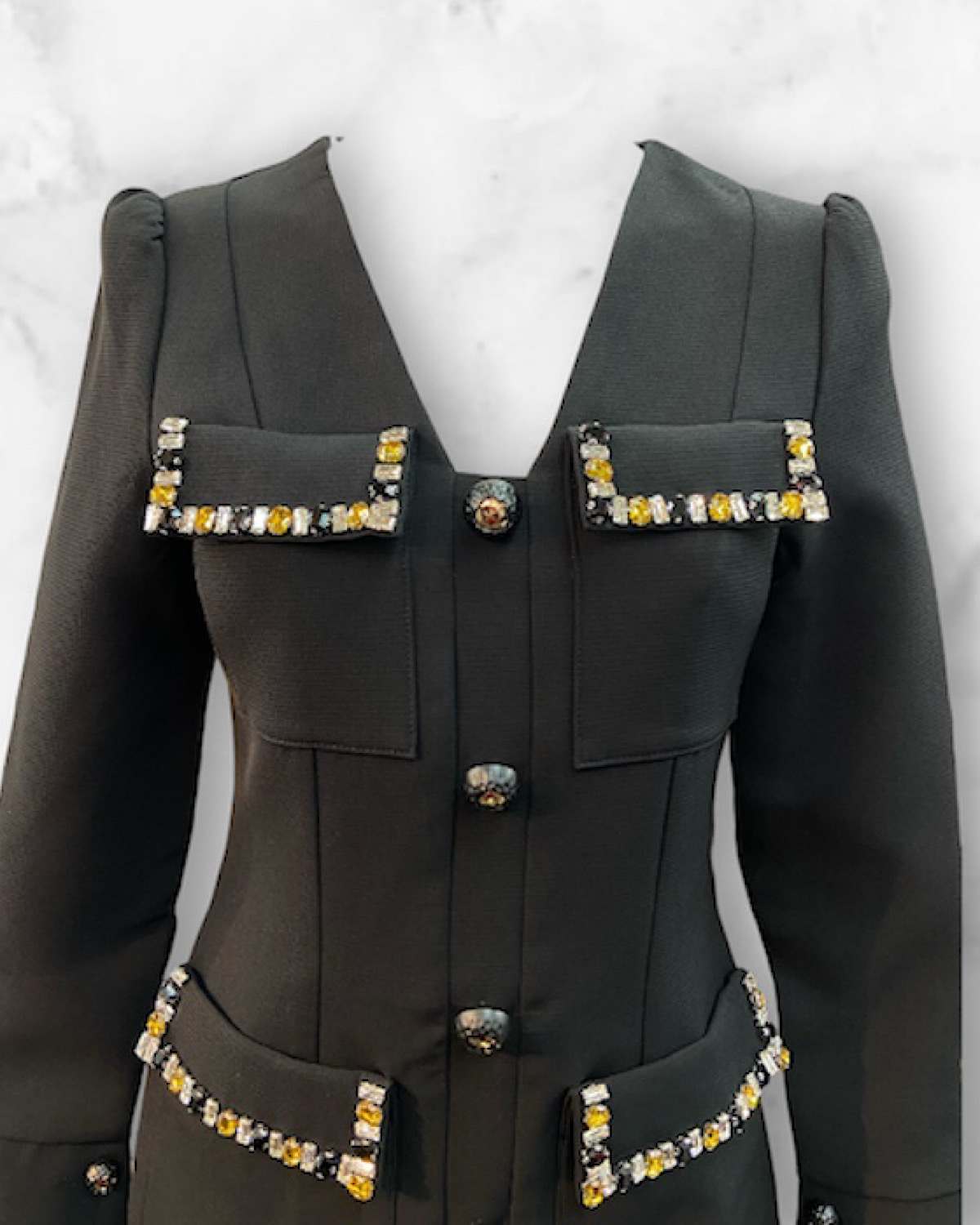 クリスタルストーンブラックドレス サイズ: S