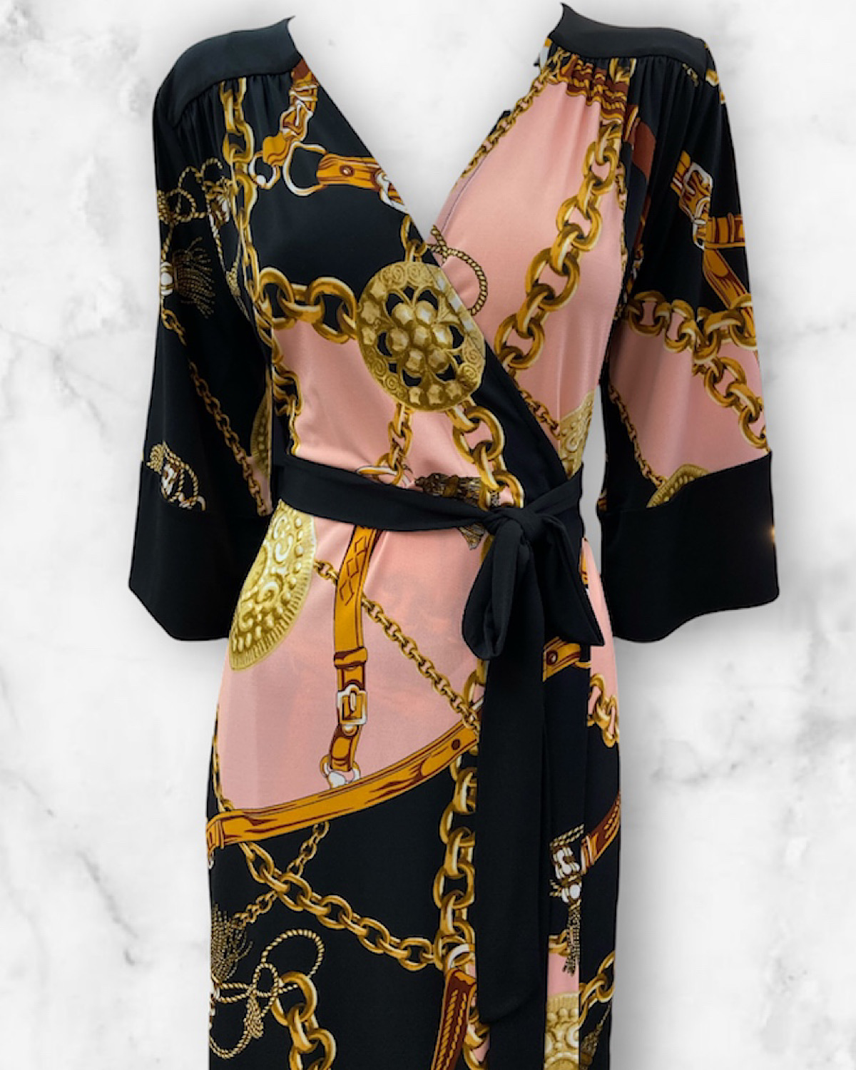 チェーンプリントストレッチワンピース