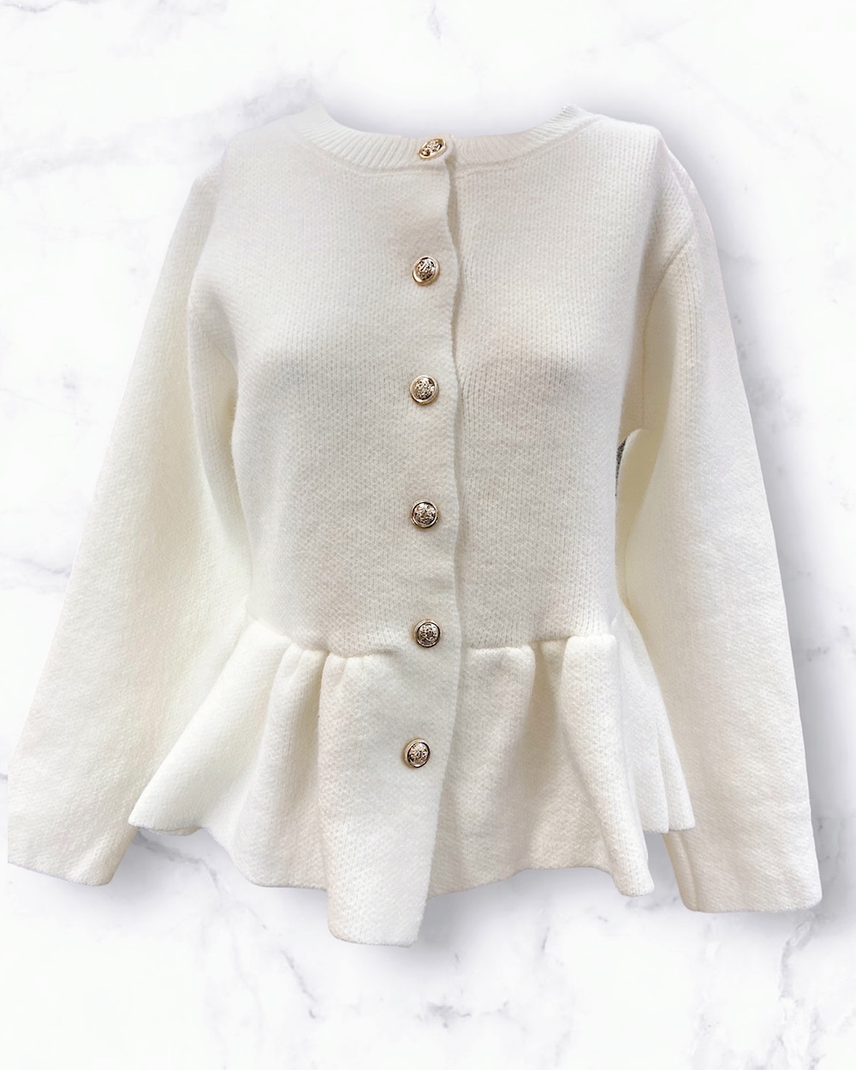 ゴールドボタンペプラムニットカーディガン