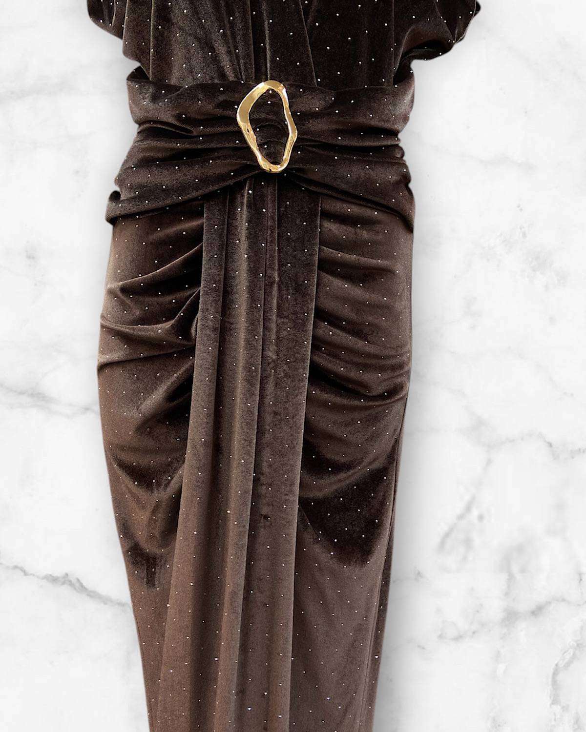 イタリア　ラインストーンベロアタイトワンピース カラー: RED