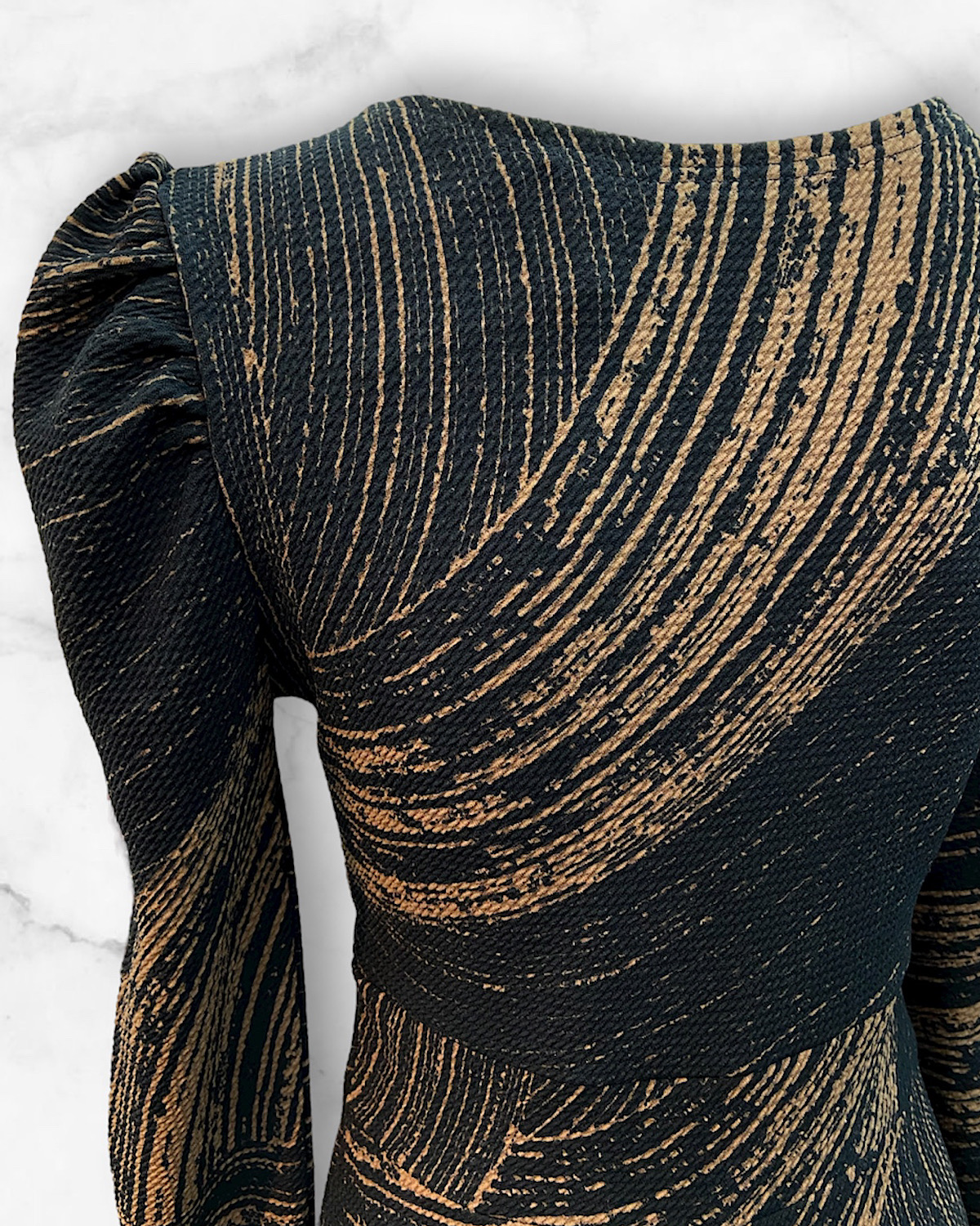 ブラウンマーブルストレッチタイトワンピース