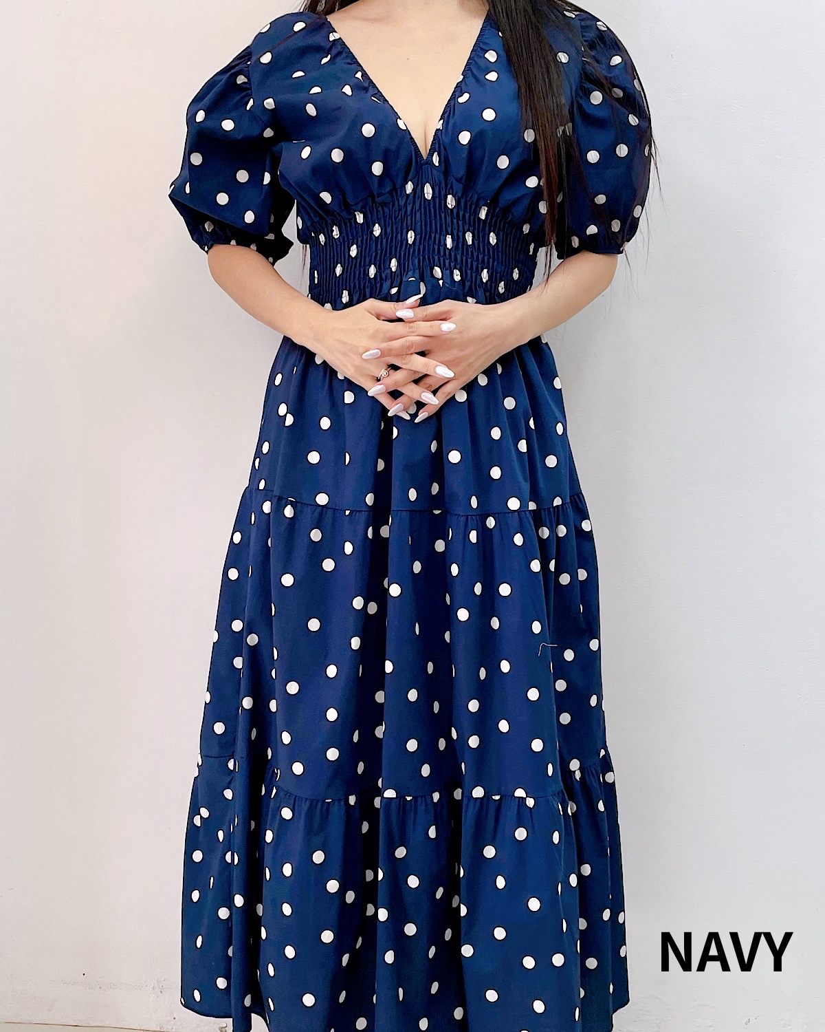 イタリア　コットンシャーリングティアードワンピース カラー: NVY