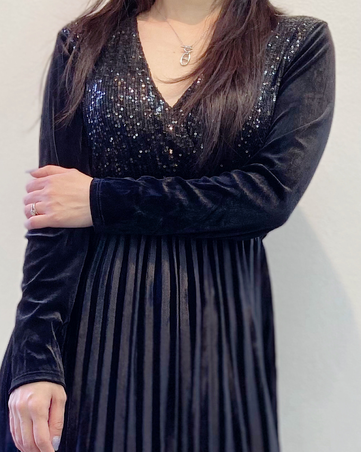 イタリア　ベロアスパンプリーツドレス カラー: GRN