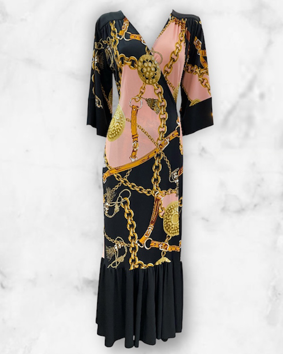 チェーンプリントストレッチワンピース