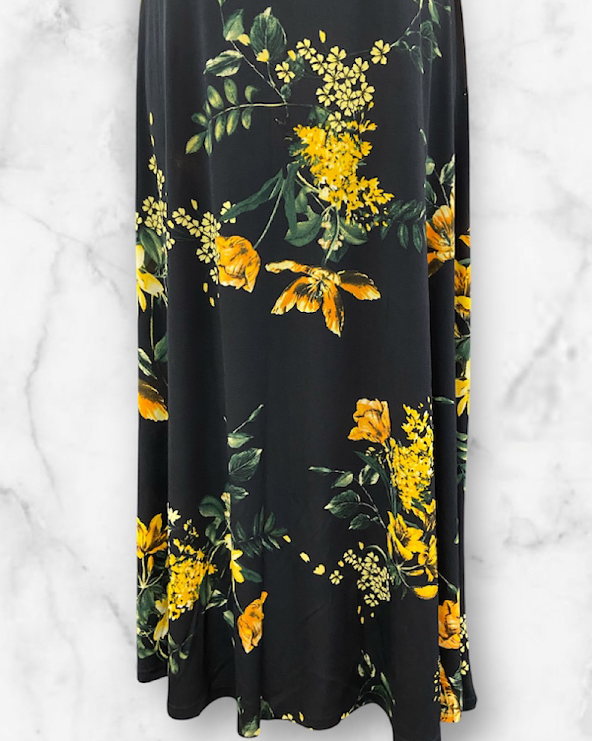イエロー系フラワーストレッチワンピース