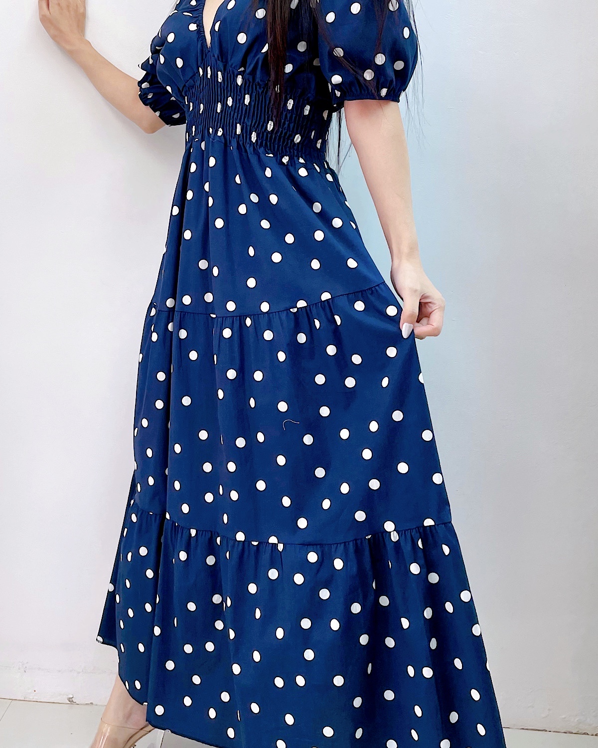 イタリア　コットンシャーリングティアードワンピース カラー: NVY