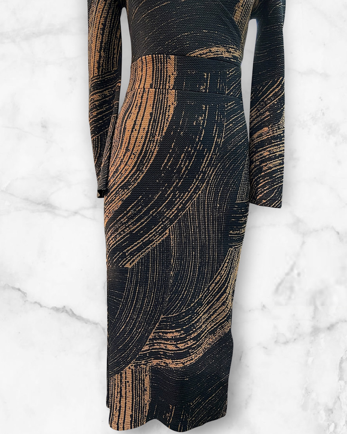 ブラウンマーブルストレッチタイトワンピース