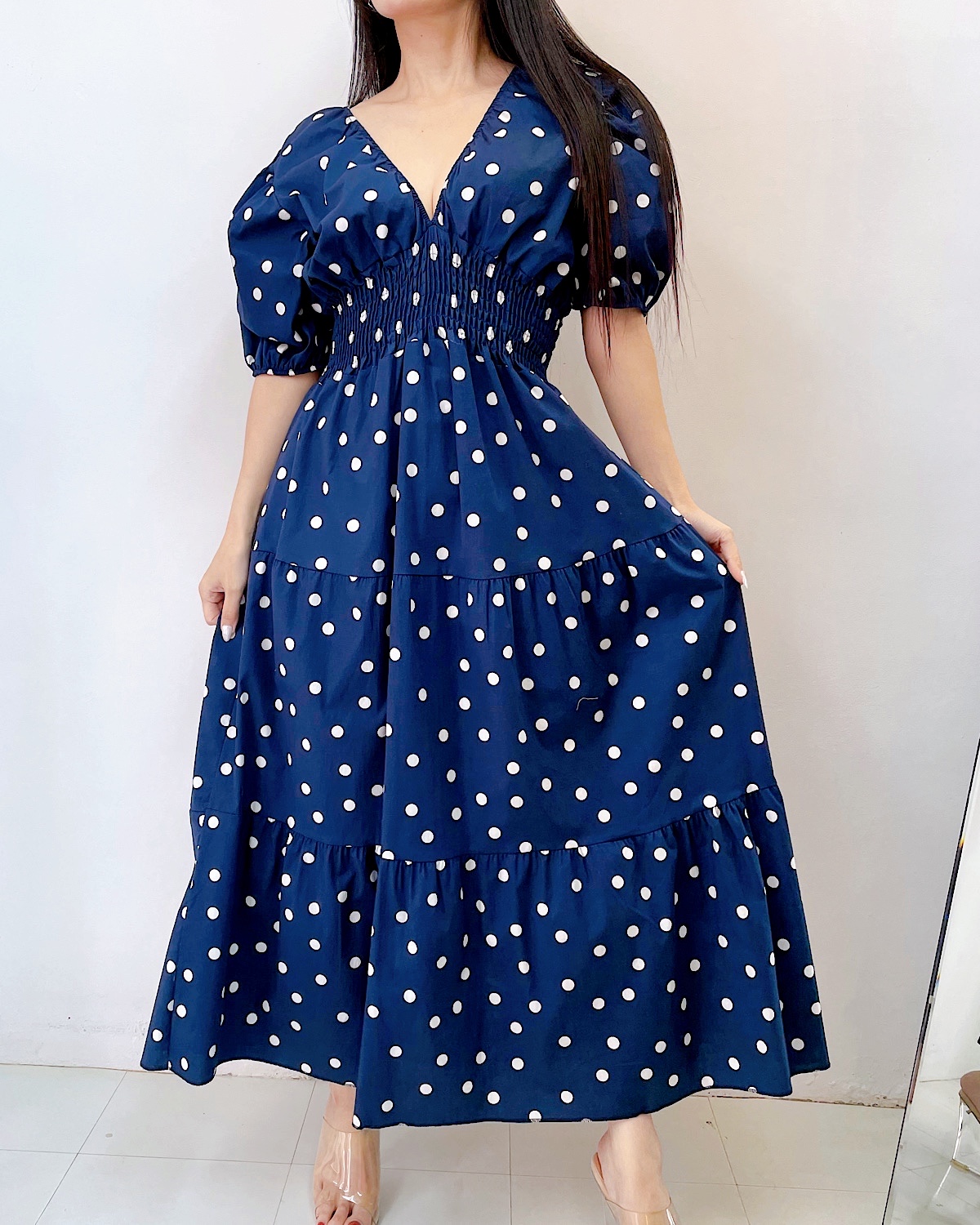 イタリア　コットンシャーリングティアードワンピース カラー: NVY