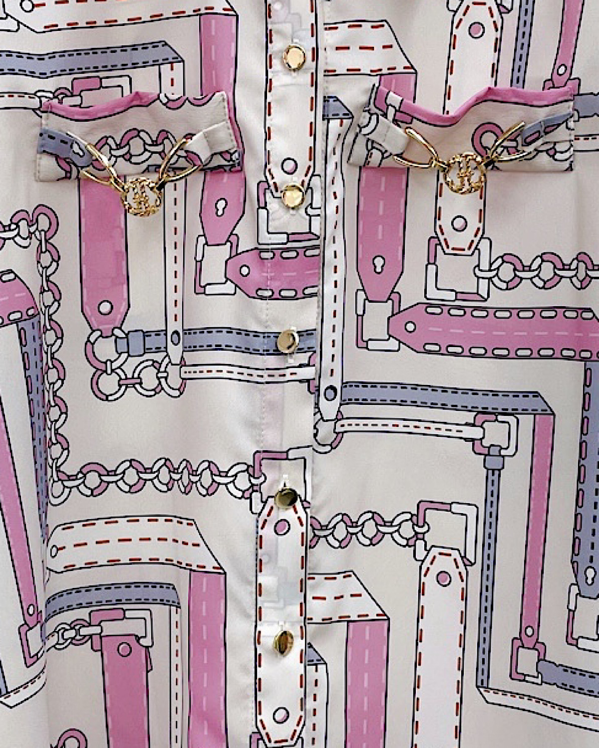 レトロチェーンプリントシャツブラウス カラー: WHT