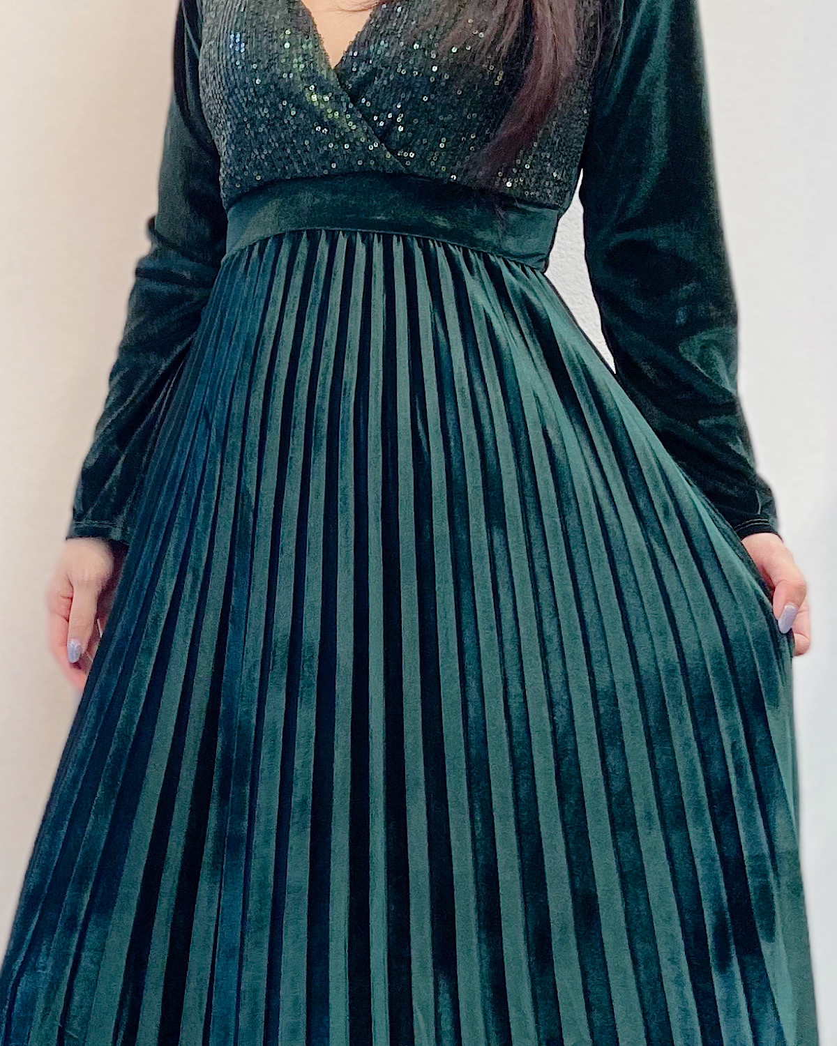 イタリア　ベロアスパンプリーツドレス カラー: GRN