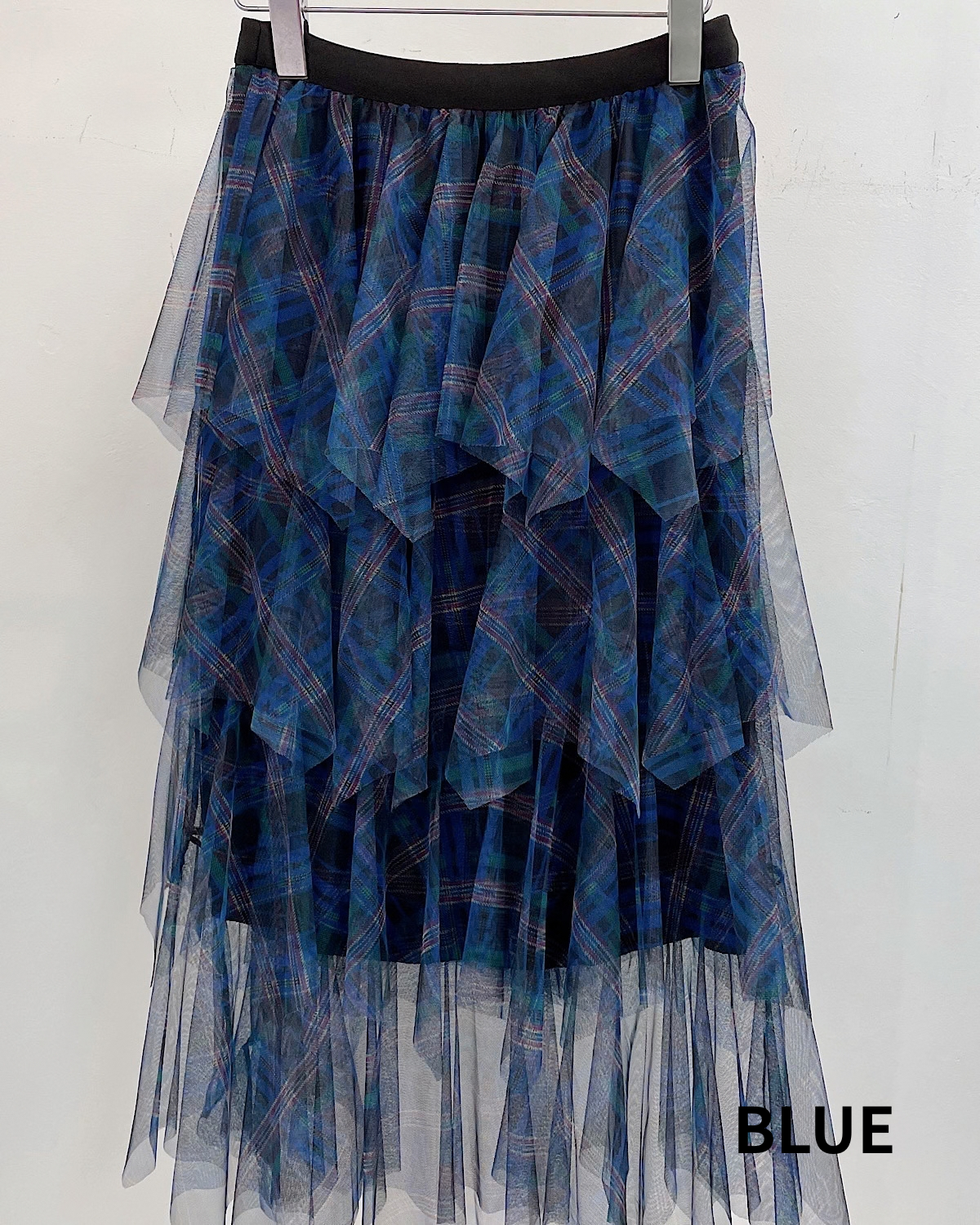 アシンメトリーチェックチュールスカート カラー: BLU