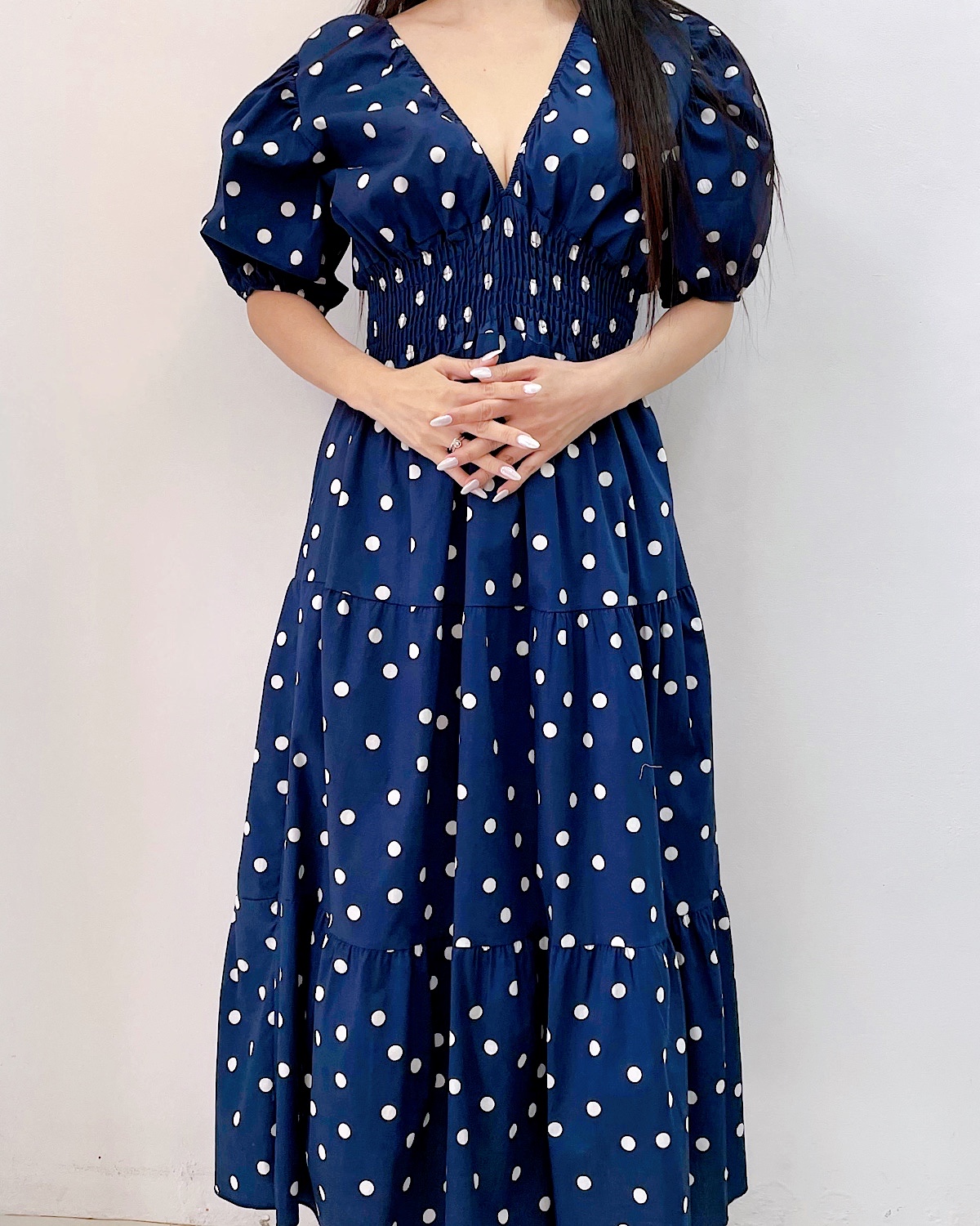 イタリア　コットンシャーリングティアードワンピース カラー: NVY