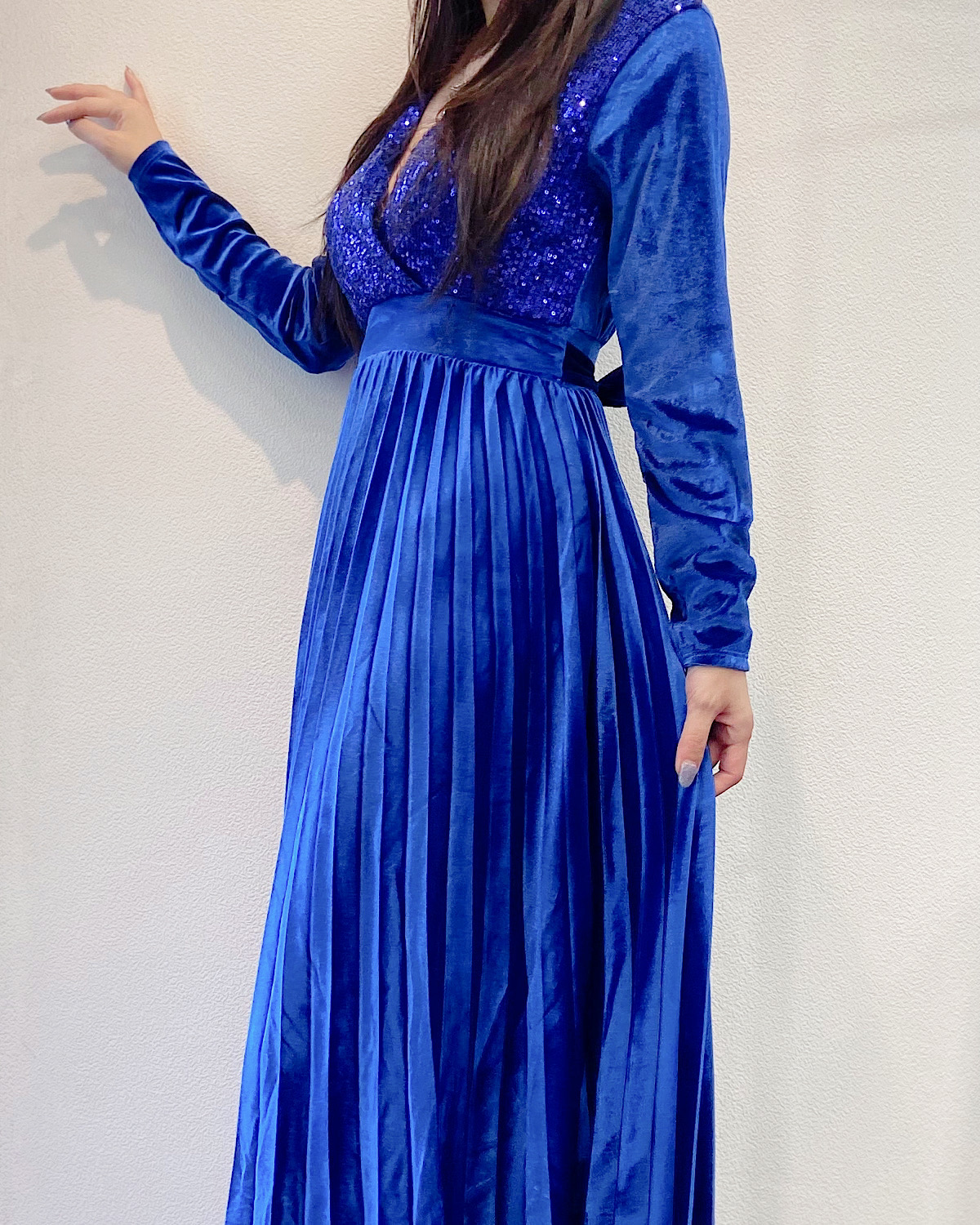 イタリア　ベロアスパンプリーツドレス カラー: GRN