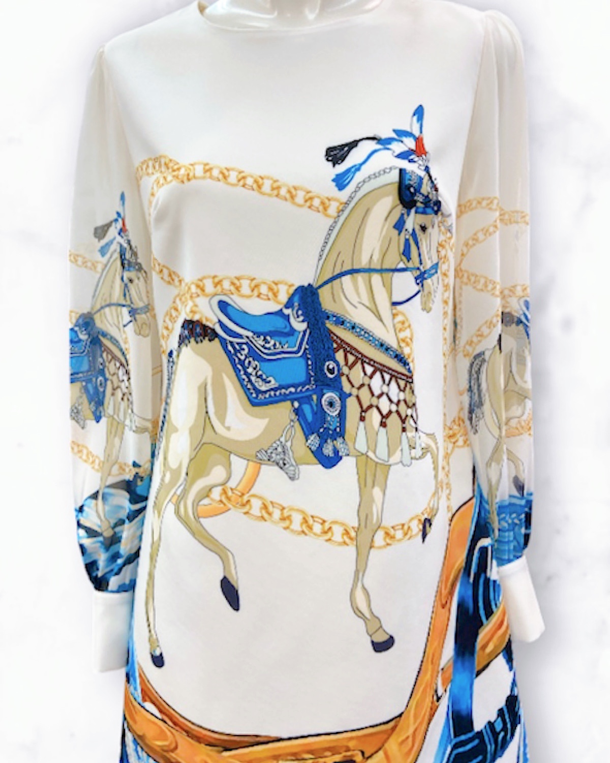 ロイヤルホースモチーフBOXワンピース カラー: WHT, サイズ: S