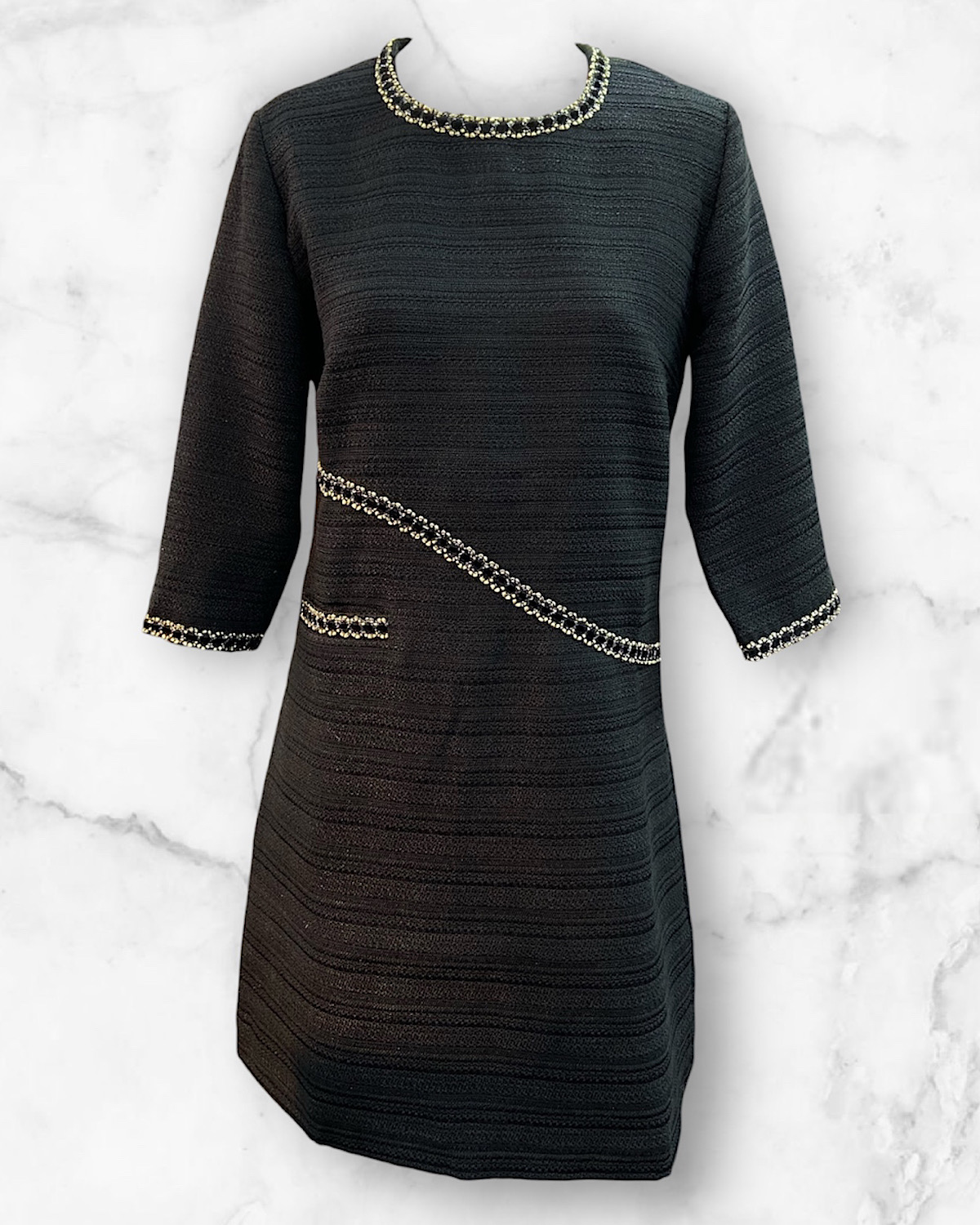 斜めラインブラックツィードワンピース