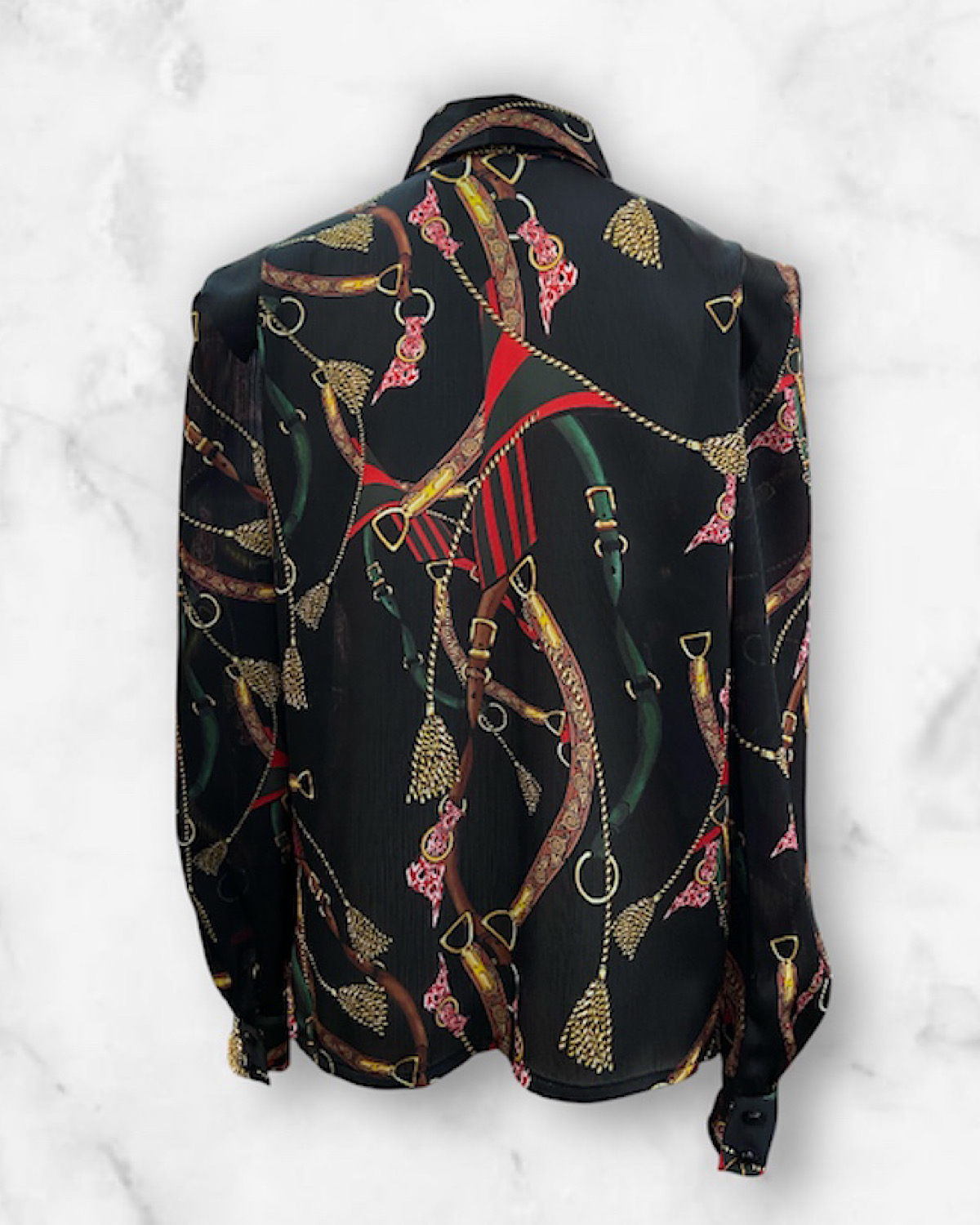 レトロプリントリボンブローチブラウス カラー: WHT