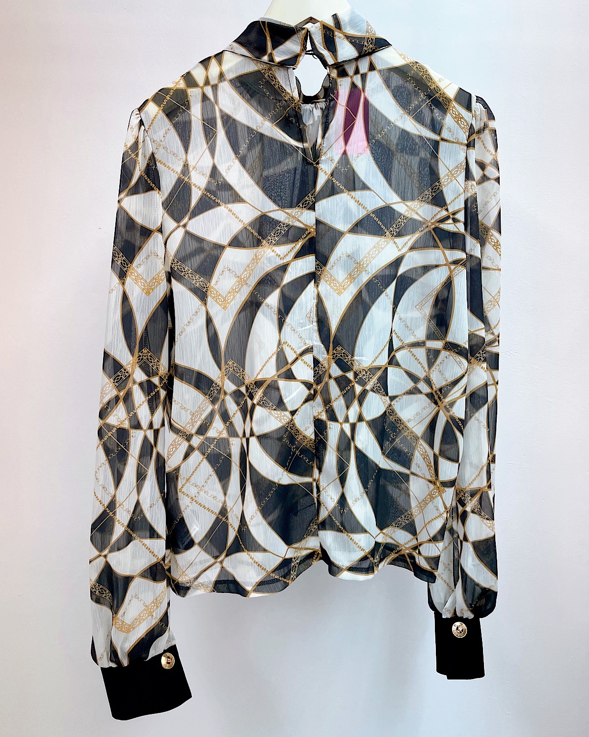 レトロサークルプリントボウタイブラウス カラー: WHT