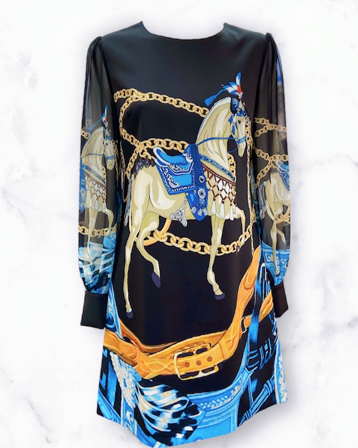 ロイヤルホースモチーフBOXワンピース カラー: WHT, サイズ: S