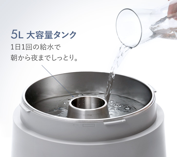 5L大容量タンク　1日1回の給水で朝から夜までしっとり