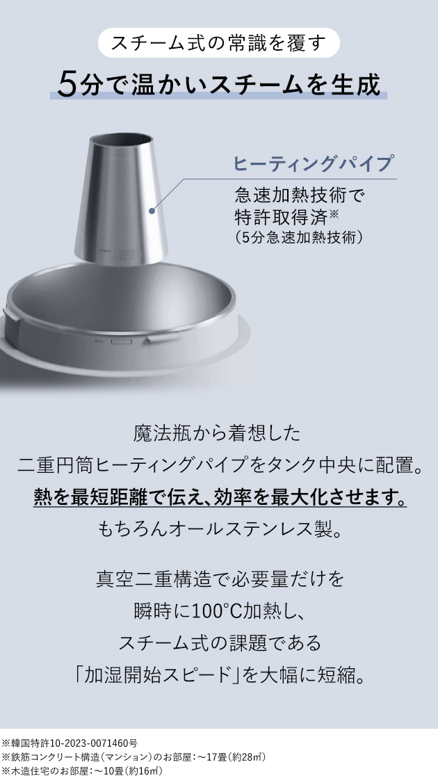 5分で温かいスチームを生成