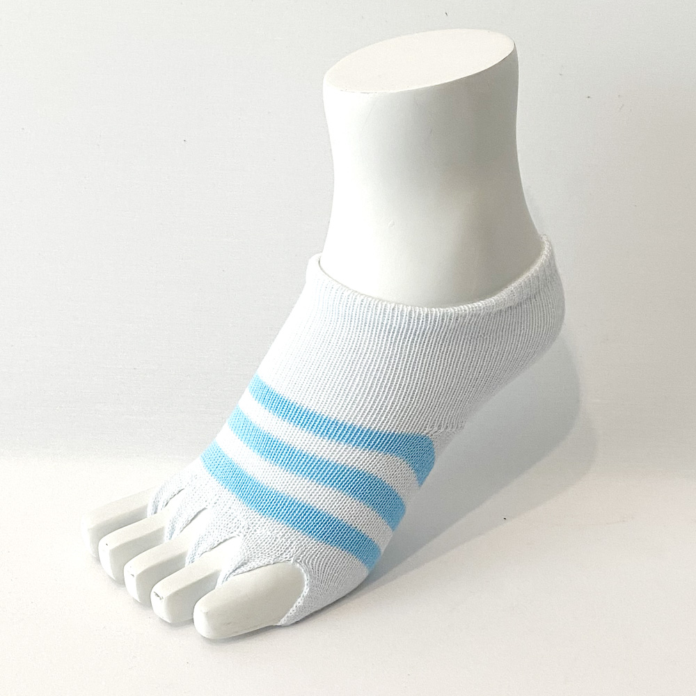ピュア クール バンブーソックス　(指なし 滑り止め有り) ブルーボーダー bambo5-1: 21cm-23cm