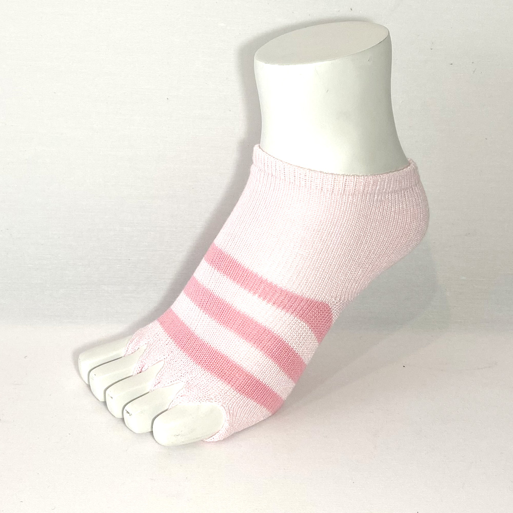 ピュア クール バンブーソックス　(指なし 滑り止め有り) ピンクボーダー bambo4-1: 21cm-23cm
