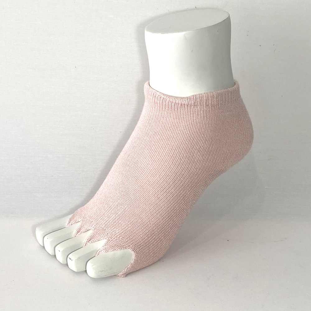 ピュア クール バンブーソックス　(指なし 滑り止め無し) サーモンピンク サイズbambo3: 21cm-23cm