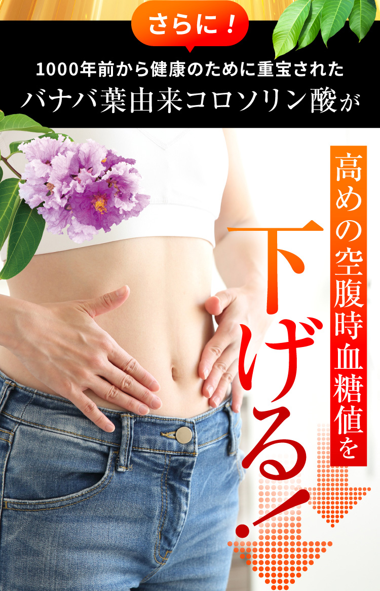 さらに！1000年前から健康のために重宝されたバナバ葉由来コロソリン酸が高めの空腹時血糖値を下げる！