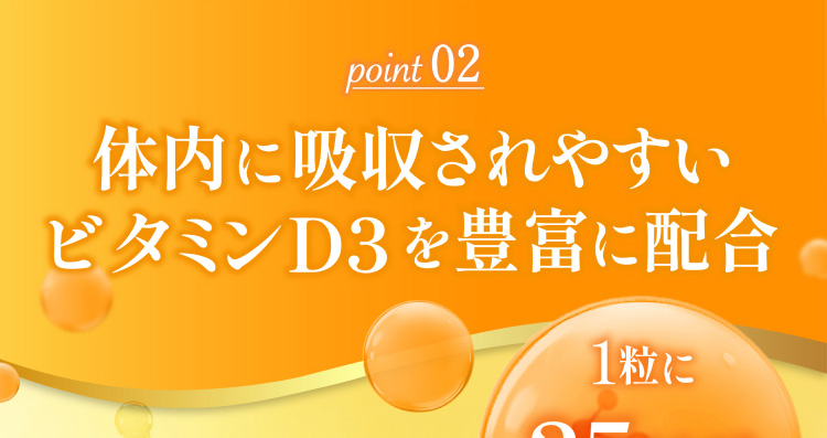 point 02：体内に吸収されやすいビタミンD3を豊富に配合