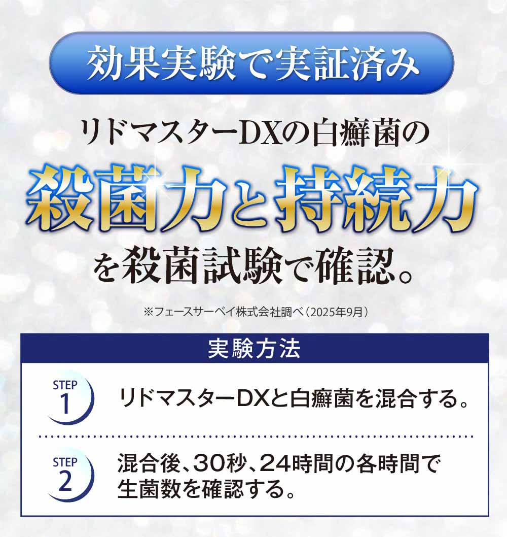 リドマスターは殺菌試験実施済み