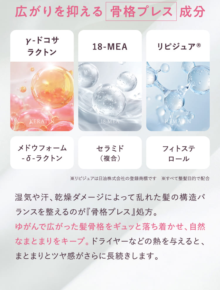 広がりを抑える骨格プレス成分