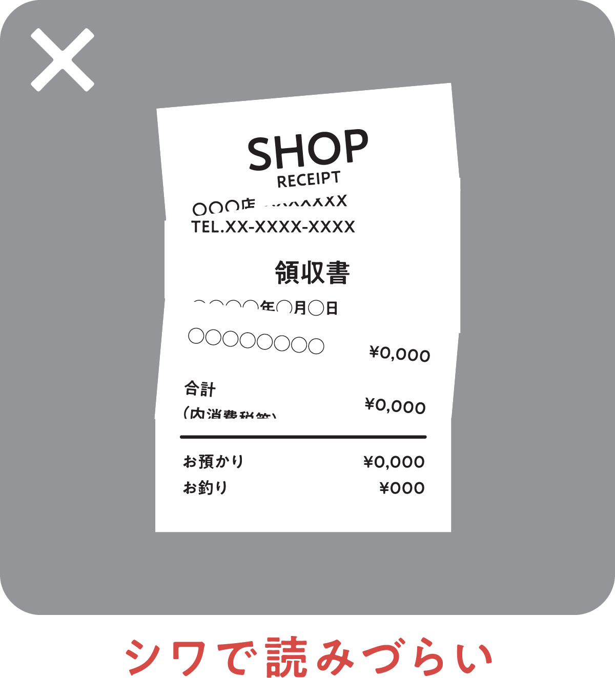 シワで読みづらい