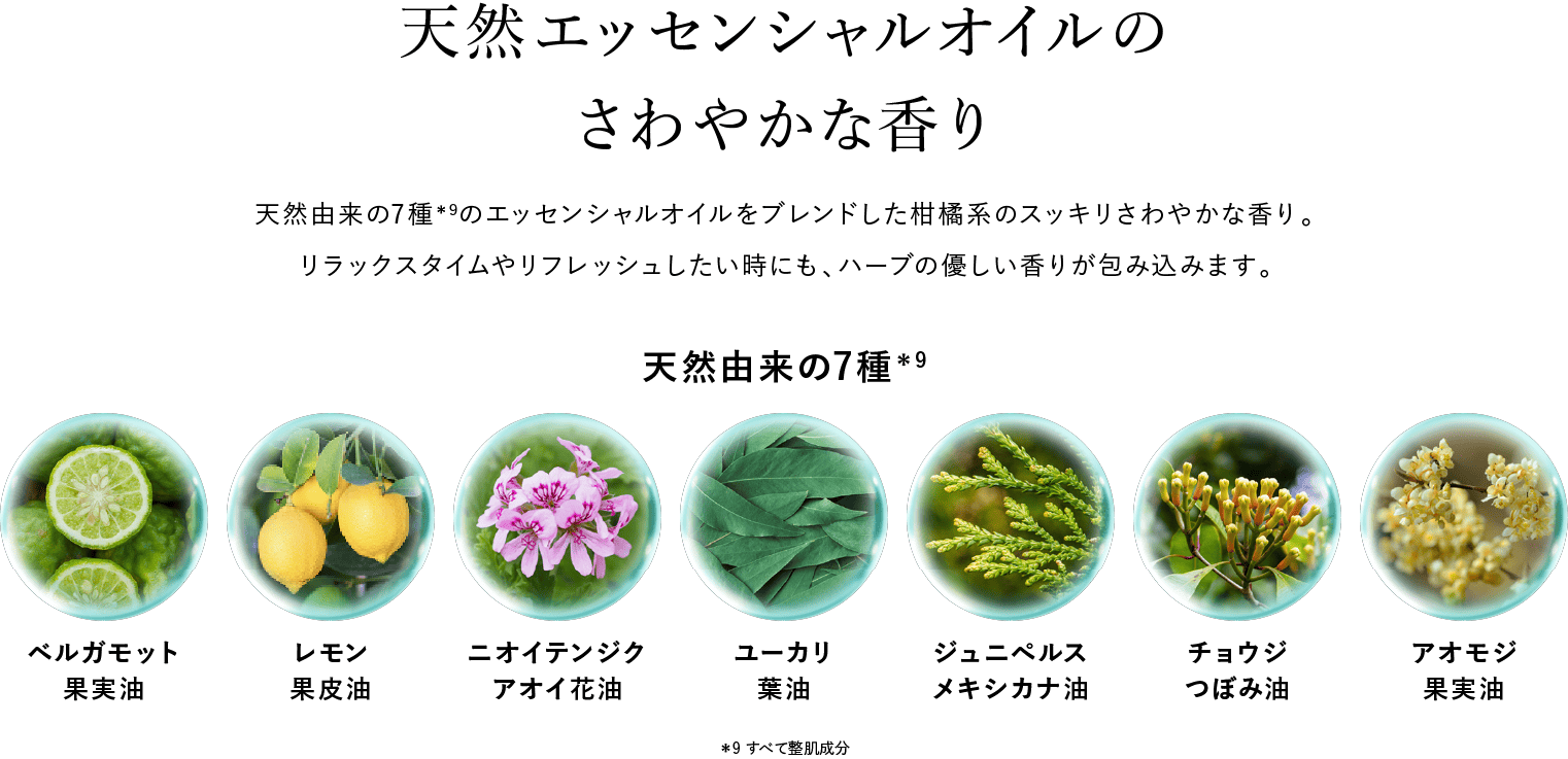 天然エッセンシャルオイルのさわやかな香り