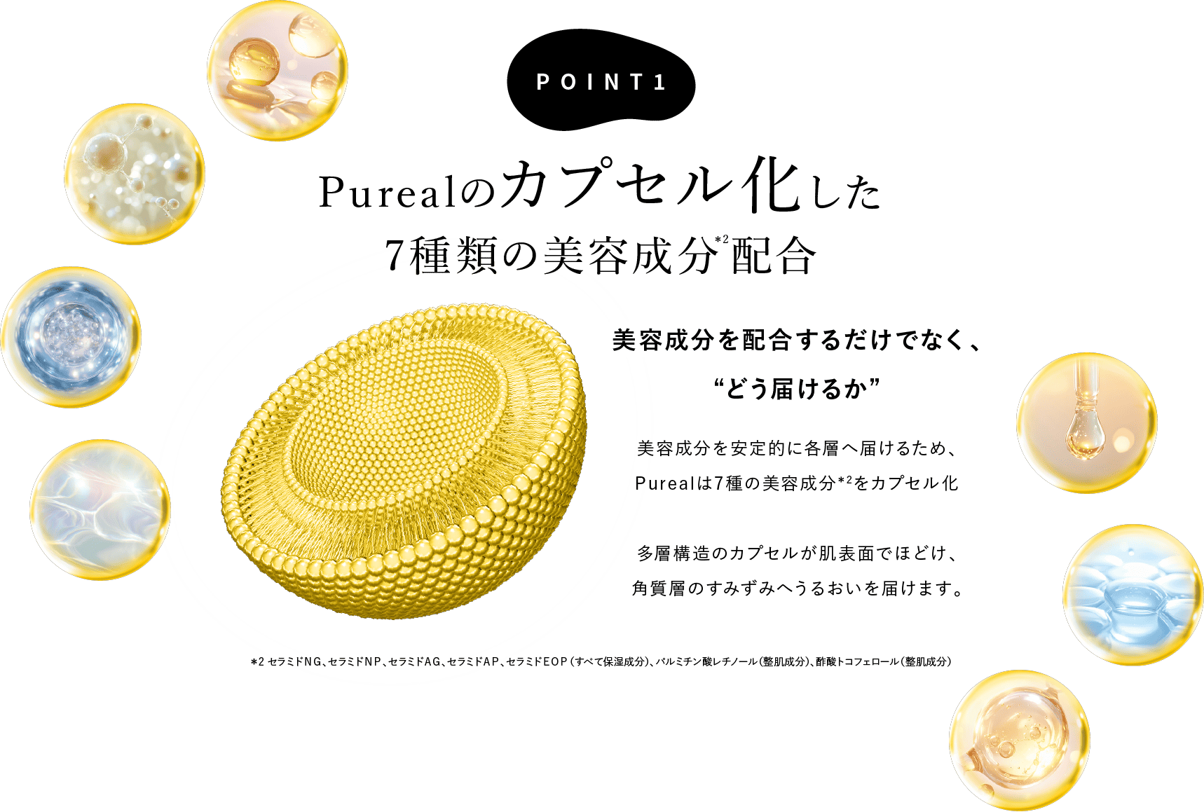 Point 1 Purealのカプセル化した7種類の美容成分配合
