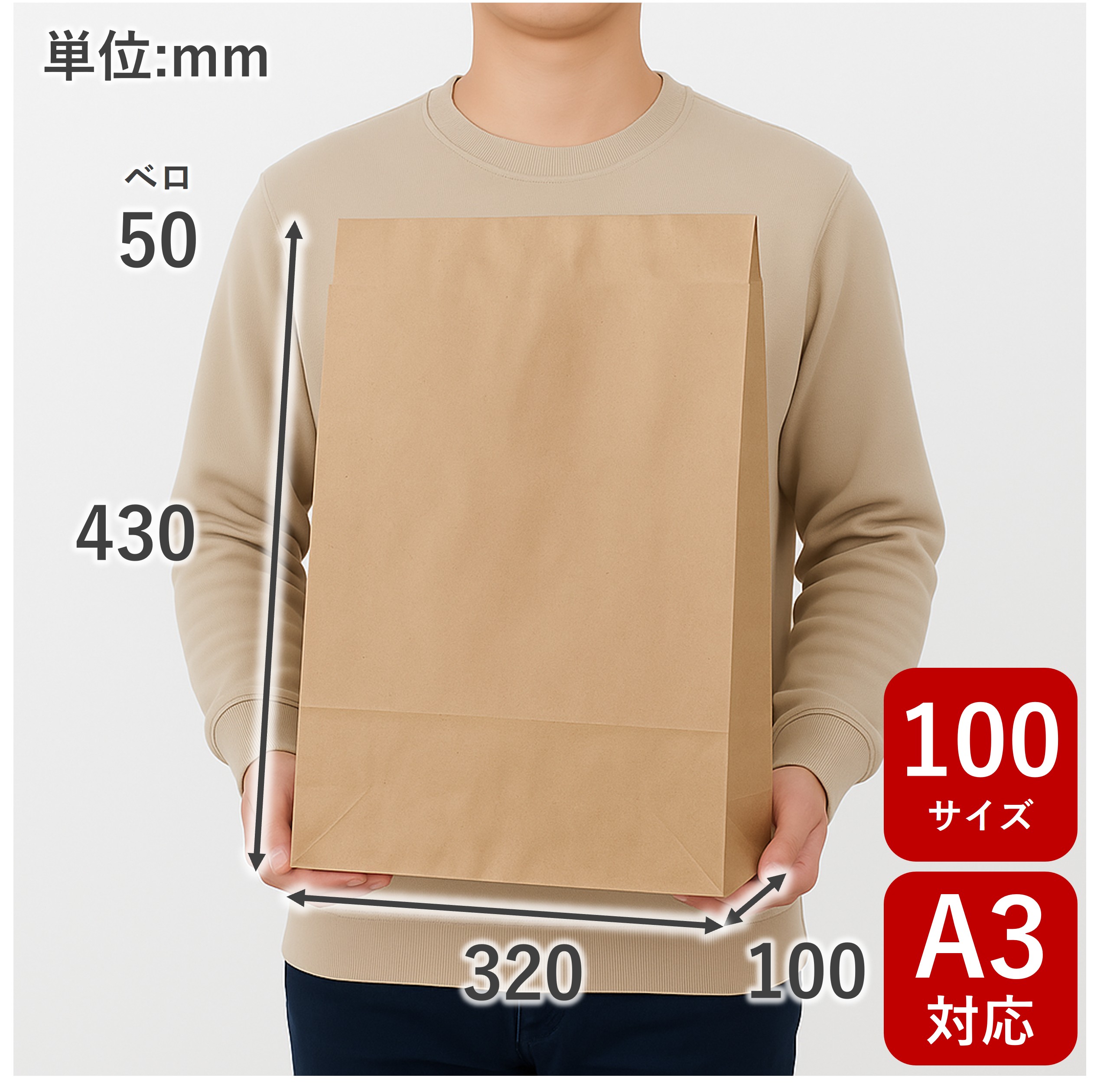 スーパーバッグ 宅配袋（未晒）大 100枚 【定期】